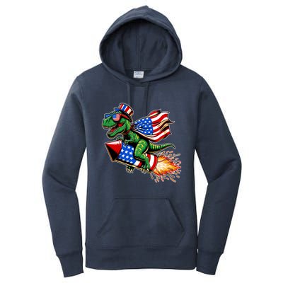 Patriotic T Rex Riding Firework 4th Of July Women's Pullover Hoodie