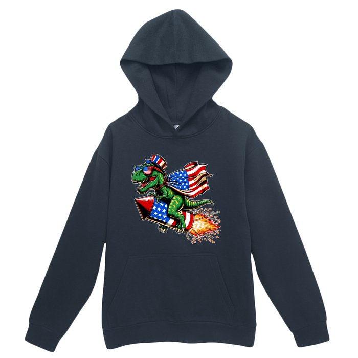 Patriotic T Rex Riding Firework 4th Of July Urban Pullover Hoodie