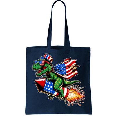 Patriotic T Rex Riding Firework 4th Of July Tote Bag