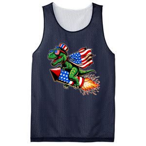 Patriotic T Rex Riding Firework 4th Of July Mesh Reversible Basketball Jersey Tank