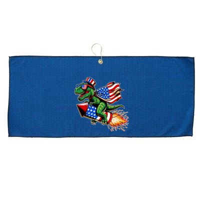 Patriotic T Rex Riding Firework 4th Of July Large Microfiber Waffle Golf Towel