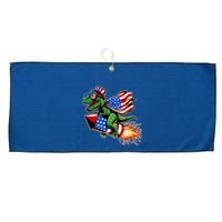 Patriotic T Rex Riding Firework 4th Of July Large Microfiber Waffle Golf Towel
