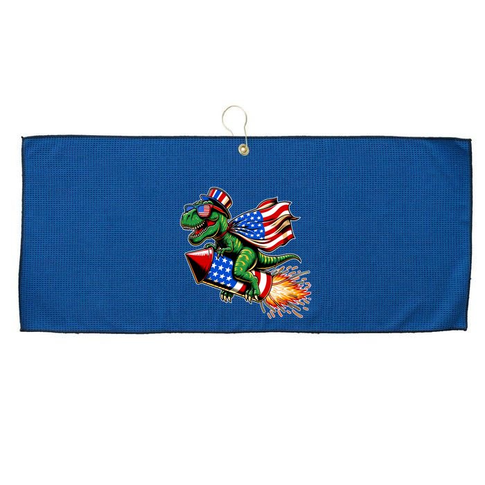 Patriotic T Rex Riding Firework 4th Of July Large Microfiber Waffle Golf Towel