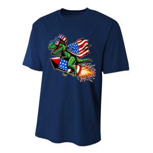 Patriotic T Rex Riding Firework 4th Of July Performance Sprint T-Shirt