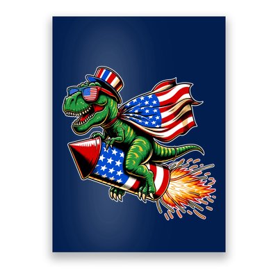 Patriotic T Rex Riding Firework 4th Of July Poster