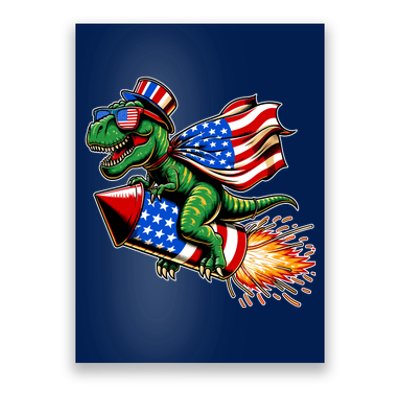 Patriotic T Rex Riding Firework 4th Of July Poster