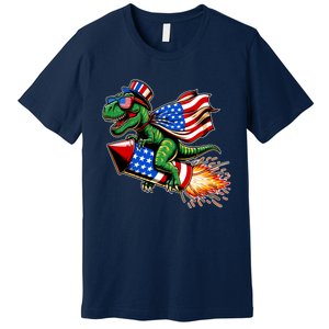 Patriotic T Rex Riding Firework 4th Of July Premium T-Shirt