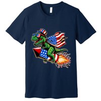 Patriotic T Rex Riding Firework 4th Of July Premium T-Shirt