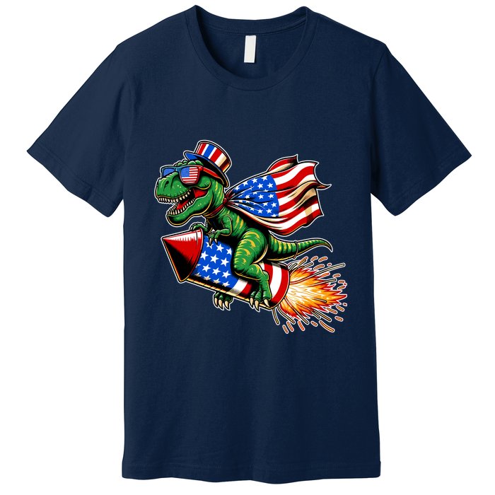 Patriotic T Rex Riding Firework 4th Of July Premium T-Shirt