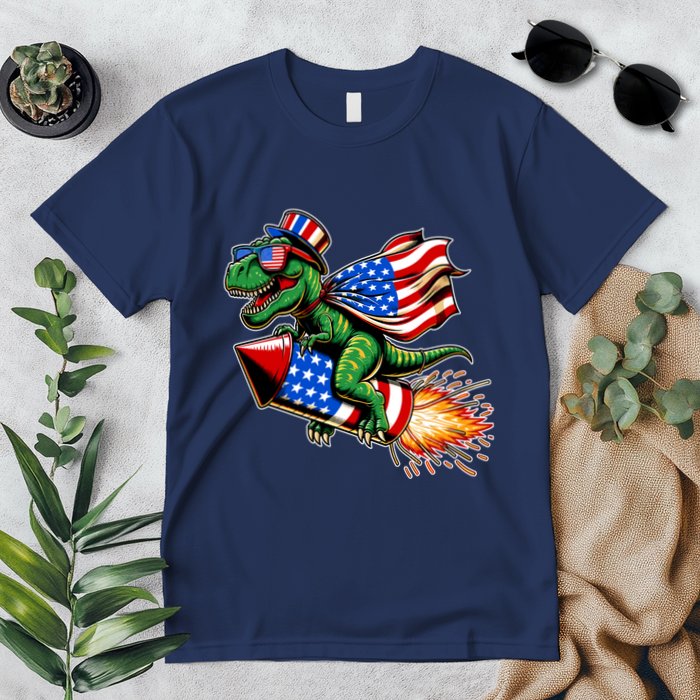 Patriotic T Rex Riding Firework 4th Of July Premium T-Shirt