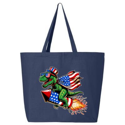 Patriotic T Rex Riding Firework 4th Of July 25L Jumbo Tote