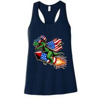 Patriotic T Rex Riding Firework 4th Of July Womens Tank Top