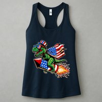 Patriotic T Rex Riding Firework 4th Of July Womens Tank Top