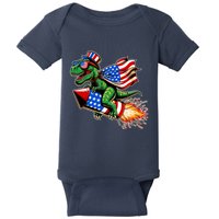 Patriotic T Rex Riding Firework 4th Of July Baby Bodysuit