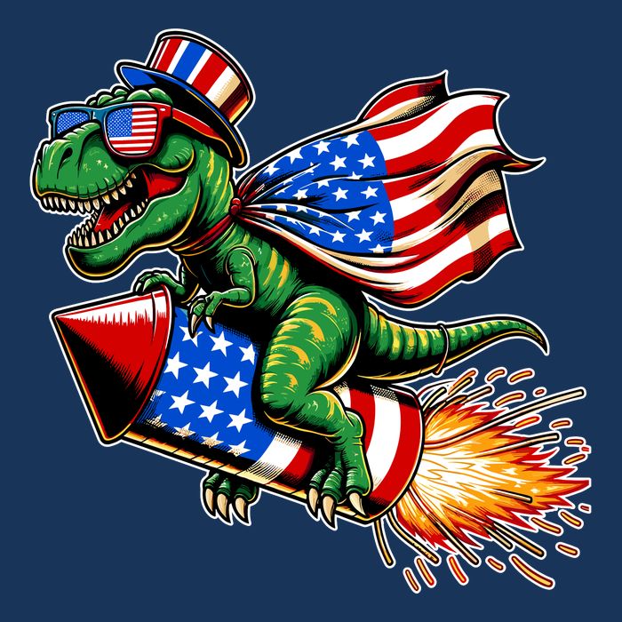 Patriotic T Rex Riding Firework 4th Of July Baby Bodysuit