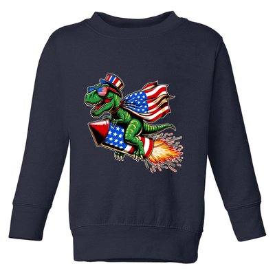 Patriotic T Rex Riding Firework 4th Of July Toddler Sweatshirt