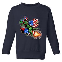 Patriotic T Rex Riding Firework 4th Of July Toddler Sweatshirt