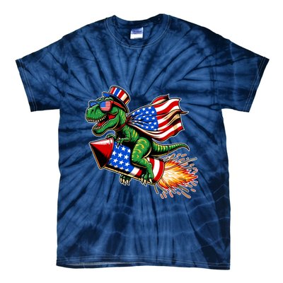 Patriotic T Rex Riding Firework 4th Of July Tie-Dye T-Shirt