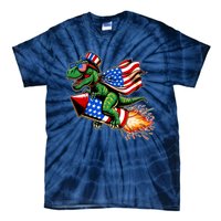 Patriotic T Rex Riding Firework 4th Of July Tie-Dye T-Shirt