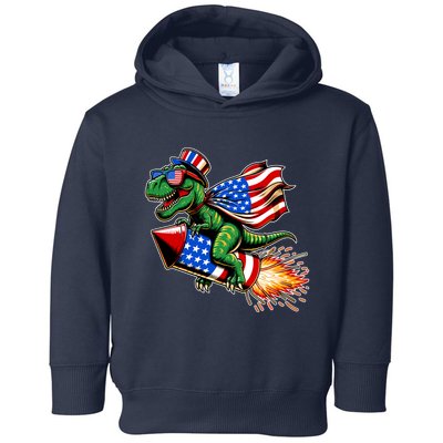 Patriotic T Rex Riding Firework 4th Of July Toddler Hoodie