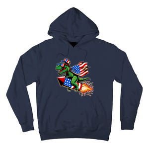 Patriotic T Rex Riding Firework 4th Of July Tall Hoodie