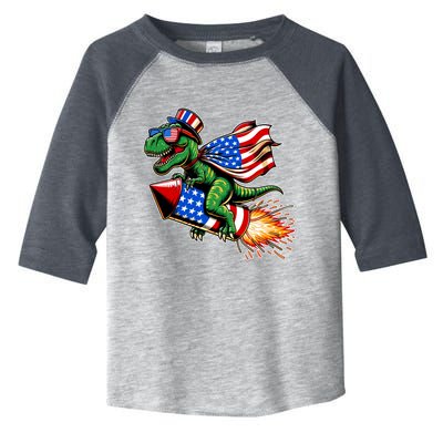 Patriotic T Rex Riding Firework 4th Of July Toddler Fine Jersey T-Shirt