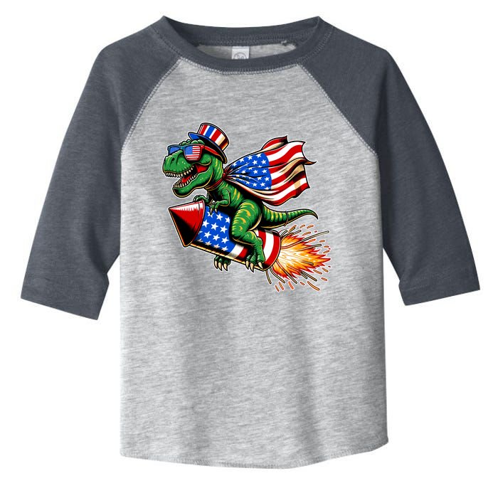 Patriotic T Rex Riding Firework 4th Of July Toddler Fine Jersey T-Shirt