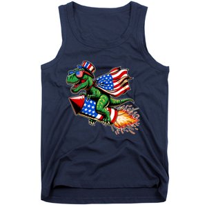 Patriotic T Rex Riding Firework 4th Of July Tank Top