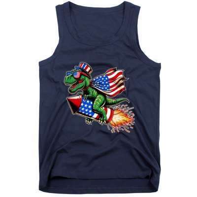 Patriotic T Rex Riding Firework 4th Of July Tank Top