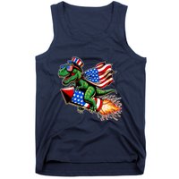 Patriotic T Rex Riding Firework 4th Of July Tank Top