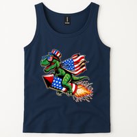 Patriotic T Rex Riding Firework 4th Of July Tank Top