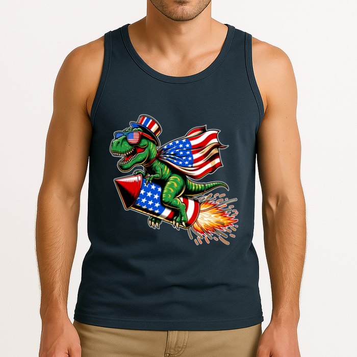 Patriotic T Rex Riding Firework 4th Of July Tank Top