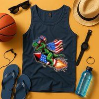 Patriotic T Rex Riding Firework 4th Of July Tank Top