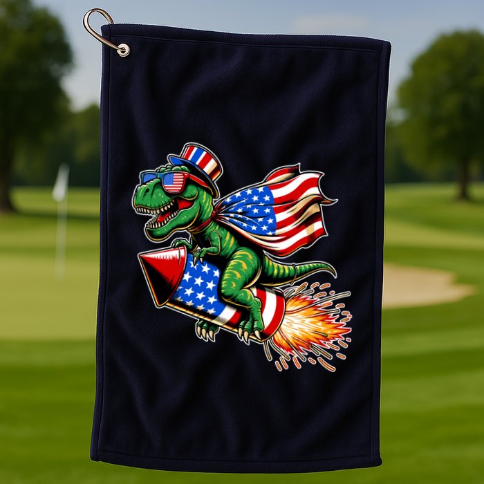 Patriotic T Rex Riding Firework 4th Of July Golf Towel