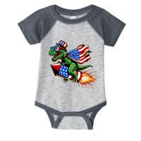 Patriotic T Rex Riding Firework 4th Of July Infant Baby Jersey Bodysuit