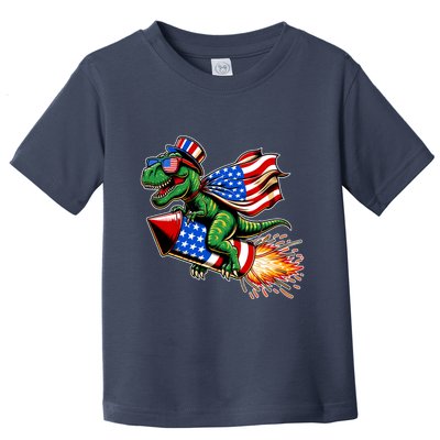 Patriotic T Rex Riding Firework 4th Of July Toddler T-Shirt