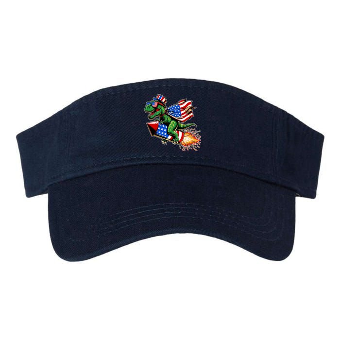 Patriotic T Rex Riding Firework 4th Of July Valucap Bio-Washed Visor