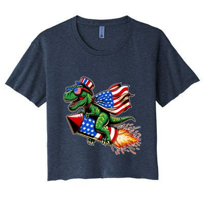Patriotic T Rex Riding Firework 4th Of July Crop Top