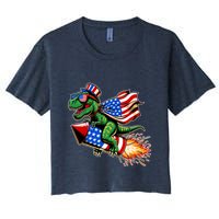 Patriotic T Rex Riding Firework 4th Of July Women's Crop Top Tee