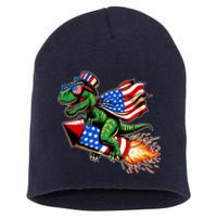 Patriotic T Rex Riding Firework 4th Of July Short Acrylic Beanie