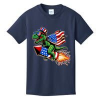Patriotic T Rex Riding Firework 4th Of July Kids T-Shirt