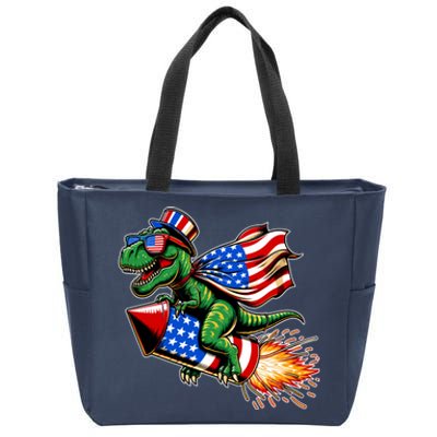 Patriotic T Rex Riding Firework 4th Of July Zip Tote Bag