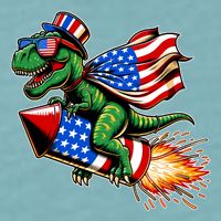 Patriotic T Rex Riding Firework 4th Of July Sueded Cloud Jersey T-Shirt