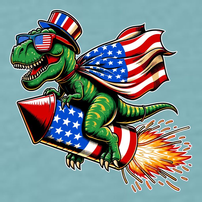 Patriotic T Rex Riding Firework 4th Of July Sueded Cloud Jersey T-Shirt