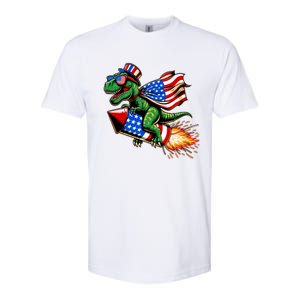 Patriotic T Rex Riding Firework 4th Of July Softstyle CVC T-Shirt