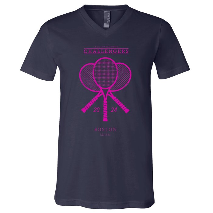 Pink Tennis Rackets Challengers Movie V-Neck T-Shirt