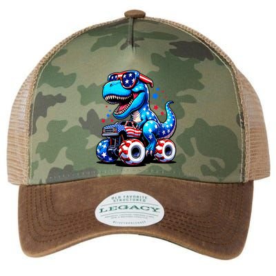 Patriotic T Rex Riding Monster Truck Legacy Tie Dye Trucker Hat