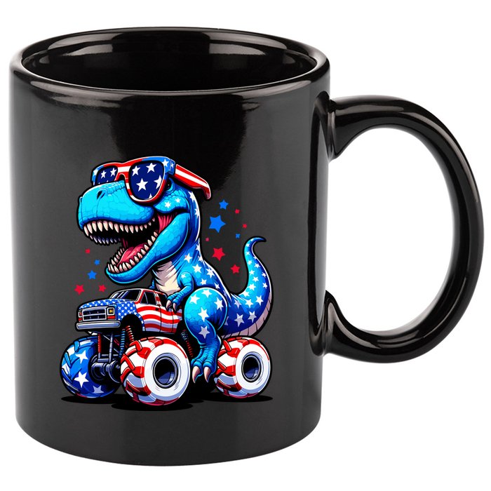 Patriotic T Rex Riding Monster Truck 11oz C Handle Ceramic Mug