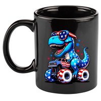Patriotic T Rex Riding Monster Truck 11oz C Handle Ceramic Mug