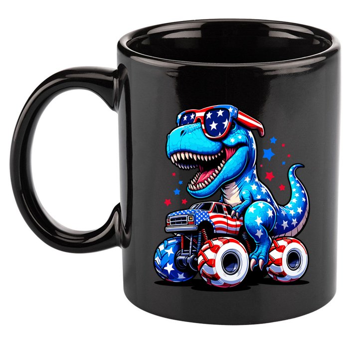 Patriotic T Rex Riding Monster Truck 11oz C Handle Ceramic Mug